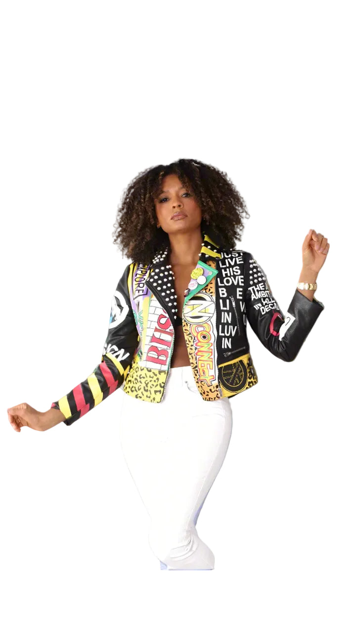 Bold Graphic Leather Jacket -81760