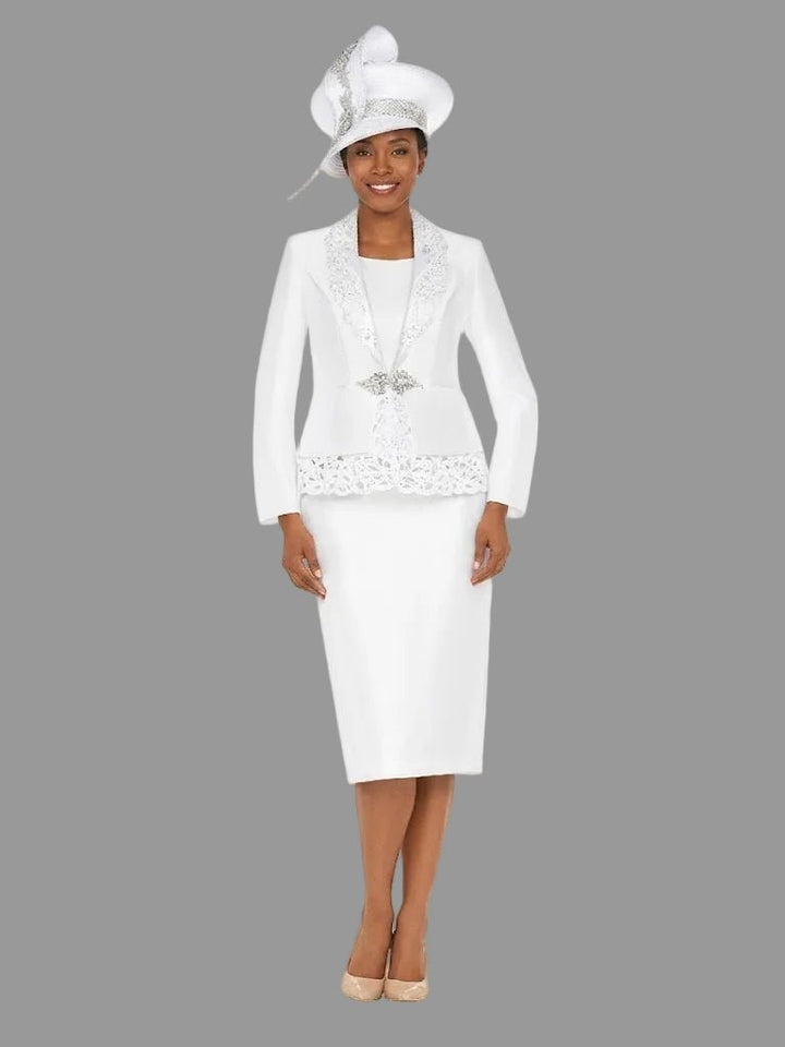 3pc Silky Twill Skirt Suit w/ Cutouts & Stones - Especially Yours
