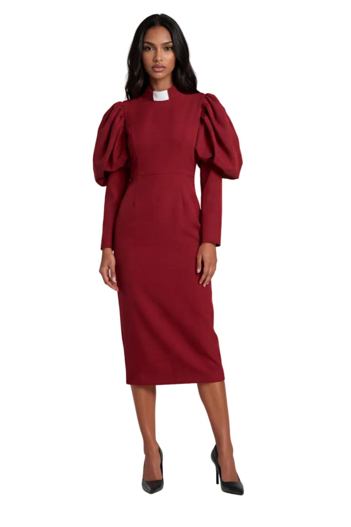 Plus Size Women's Clergy Dress with Puff Sleeves - 4813W - Especially Yours