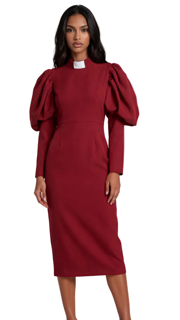 Plus Size Women's Clergy Dress with Puff Sleeves - 4813W