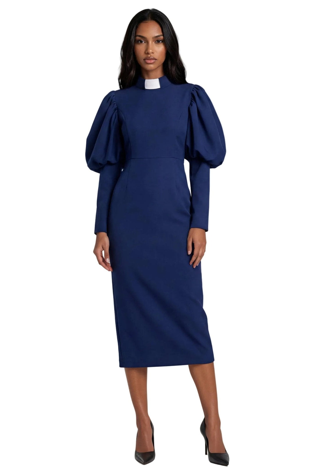 Plus Size Women's Clergy Dress with Puff Sleeves - 4813W - Especially Yours
