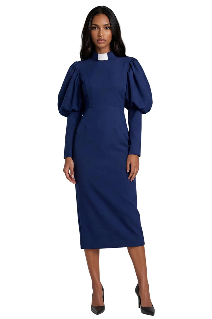 Plus Size Women's Clergy Dress with Puff Sleeves - 4813W - Especially Yours