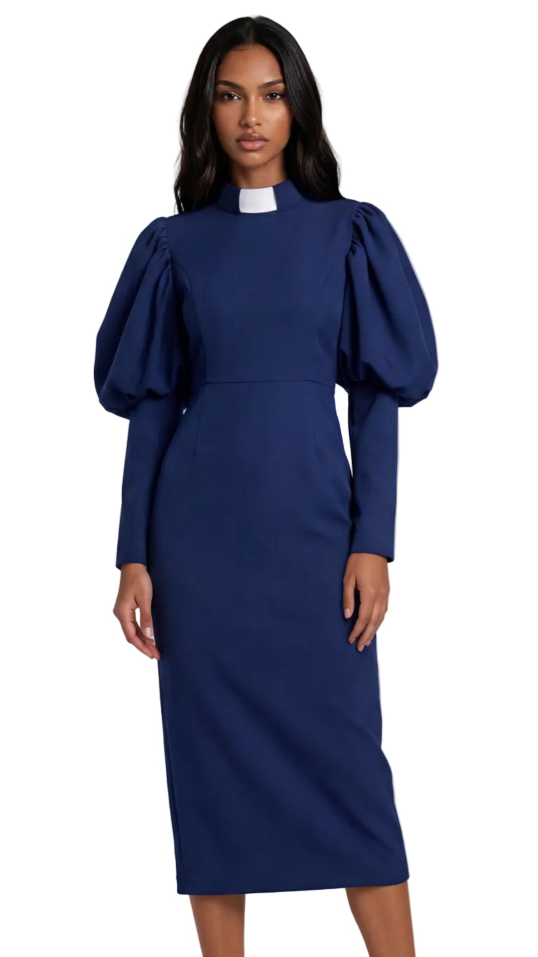Plus Size Women's Clergy Dress with Puff Sleeves - 4813W