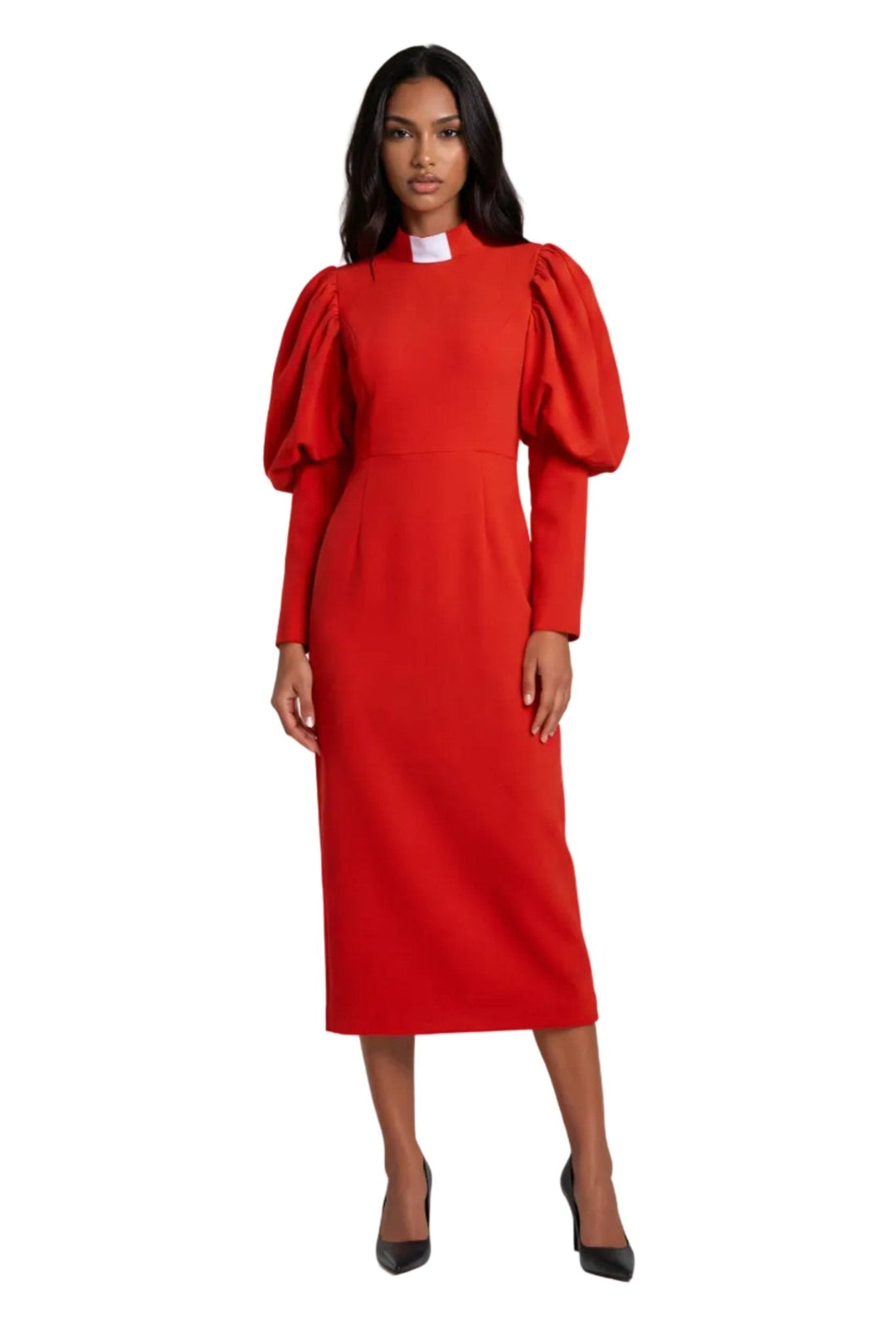 Plus Size Women's Clergy Dress with Puff Sleeves - 4813W - Especially Yours