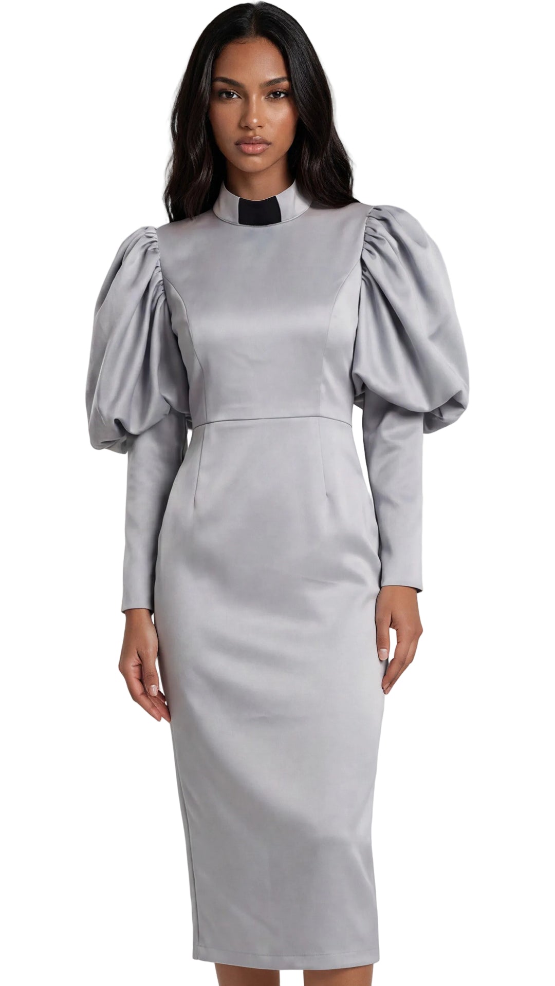 Plus Size Women's Clergy Dress with Puff Sleeves - 4813W