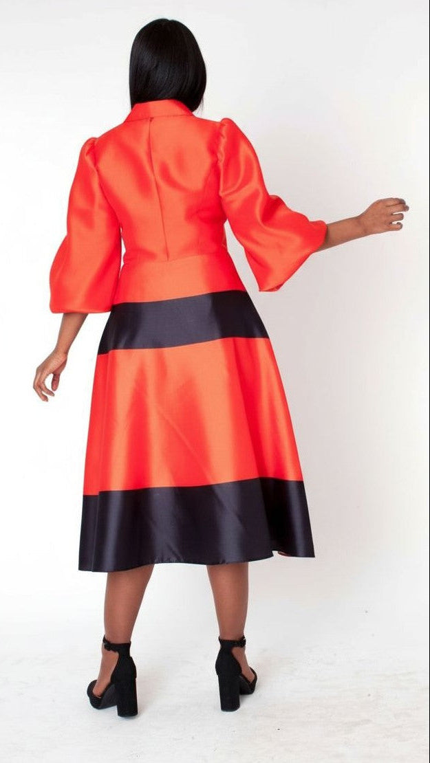 Colorblock Bow Detail Midi Dress - 41085