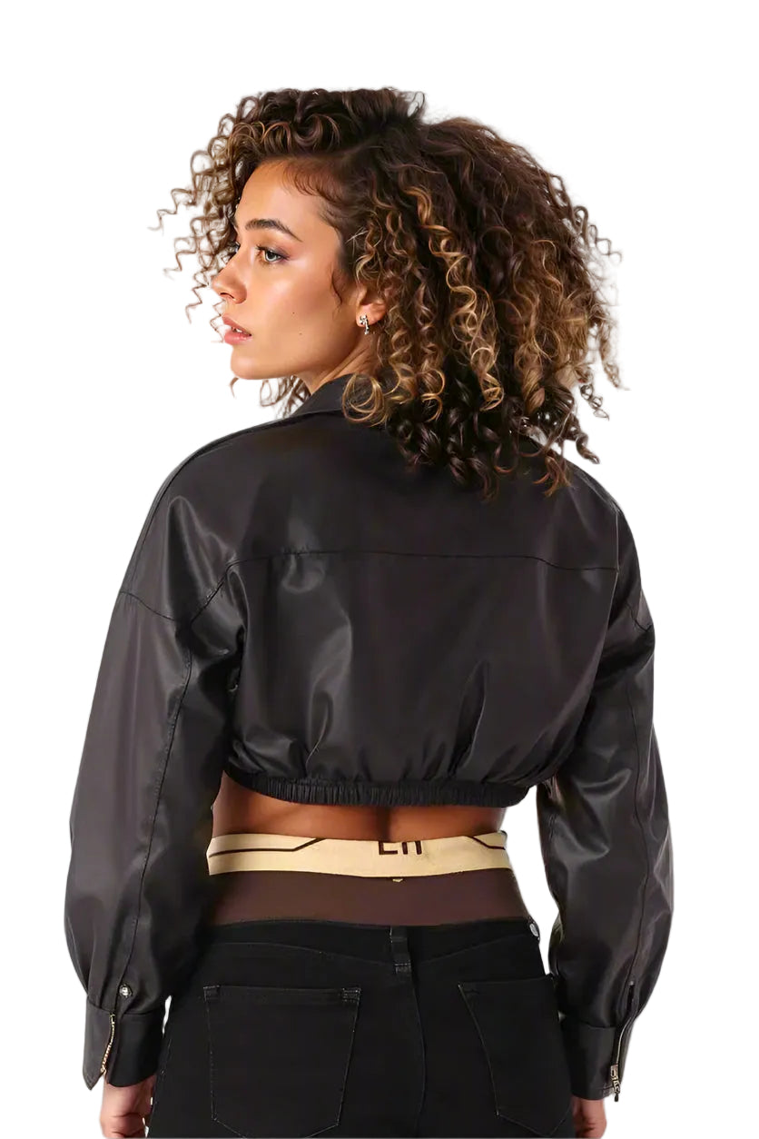 Cropped Leather Wrap Top 81754