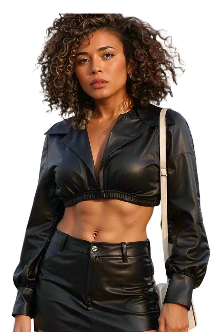Cropped Leather Wrap Top 81754