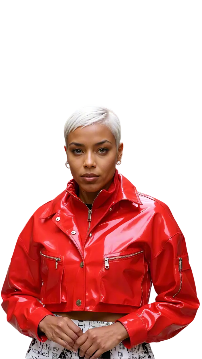Cropped Red Vinyl Jacket -81757