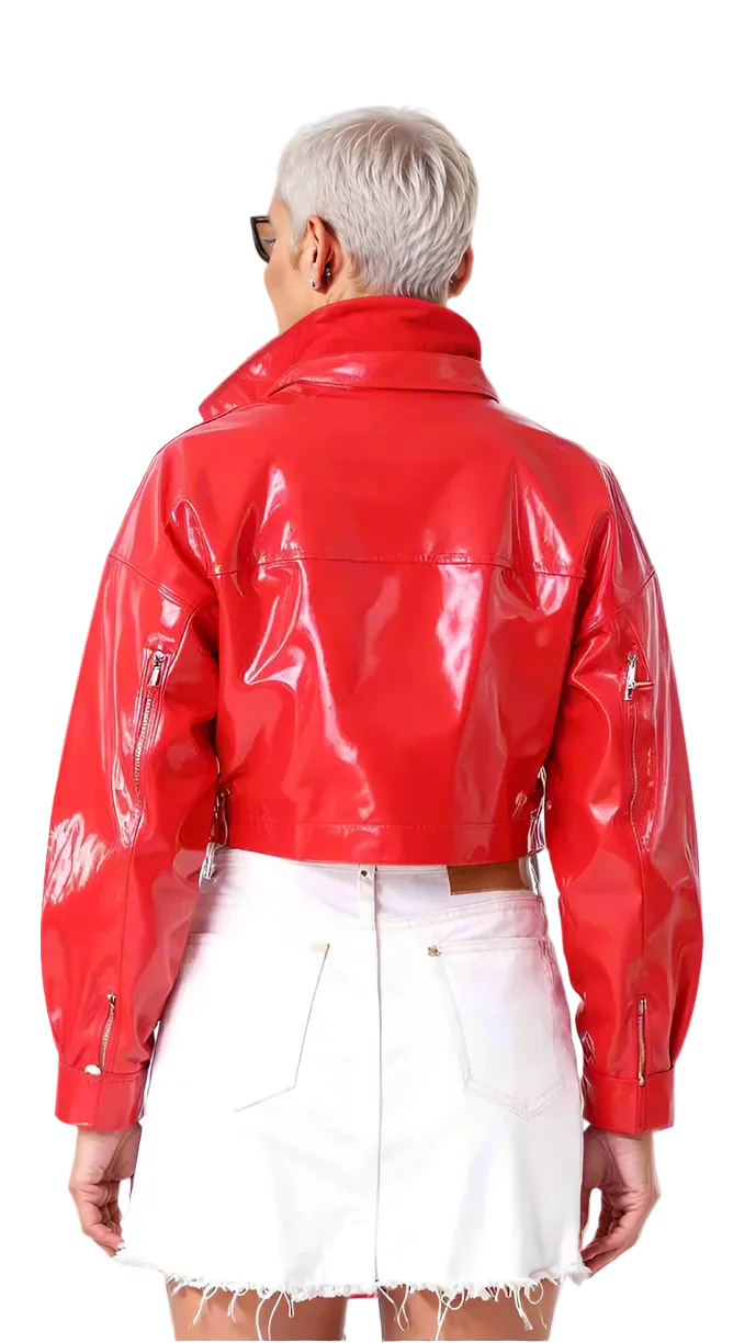 Cropped Red Vinyl Jacket -81757