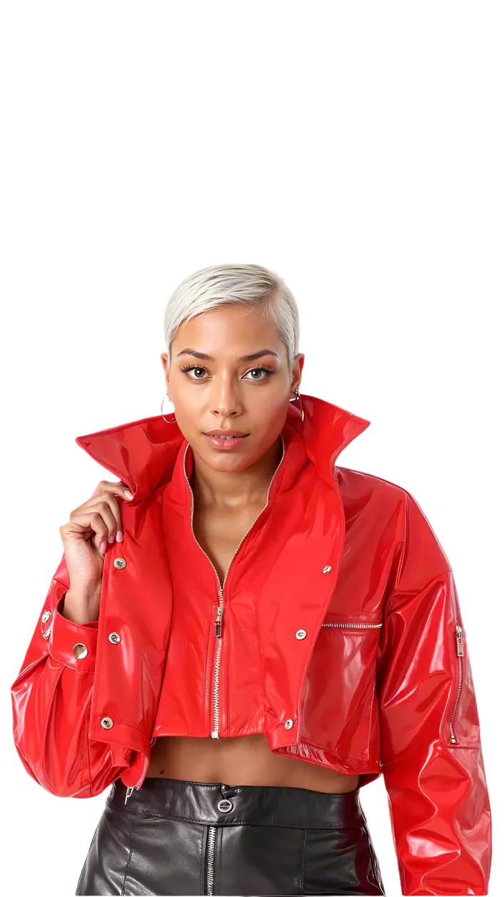 Cropped Red Vinyl Jacket -81757