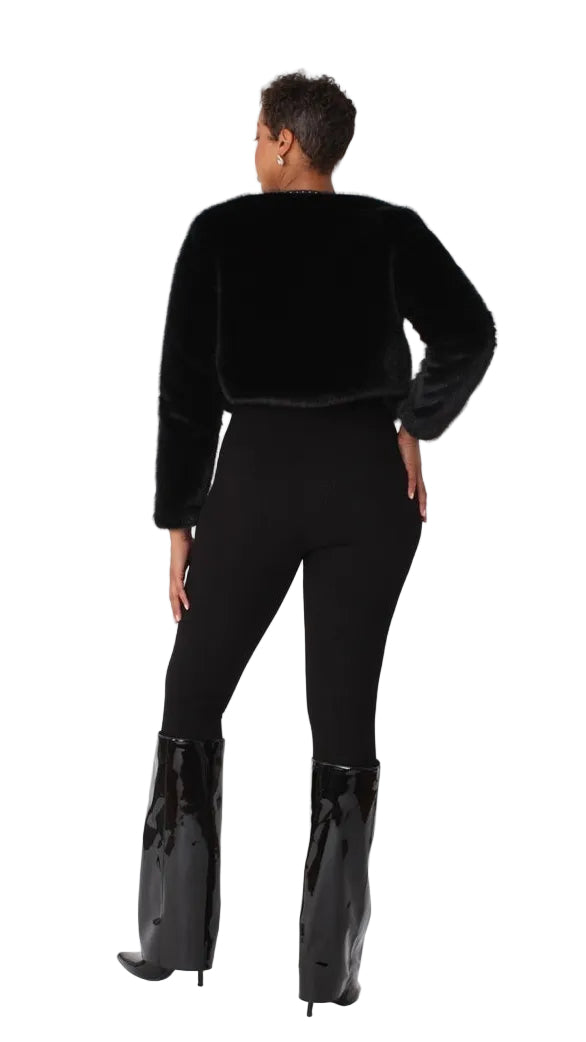 Cropped Rhinestone-Trimmed Fur Jacket -82652