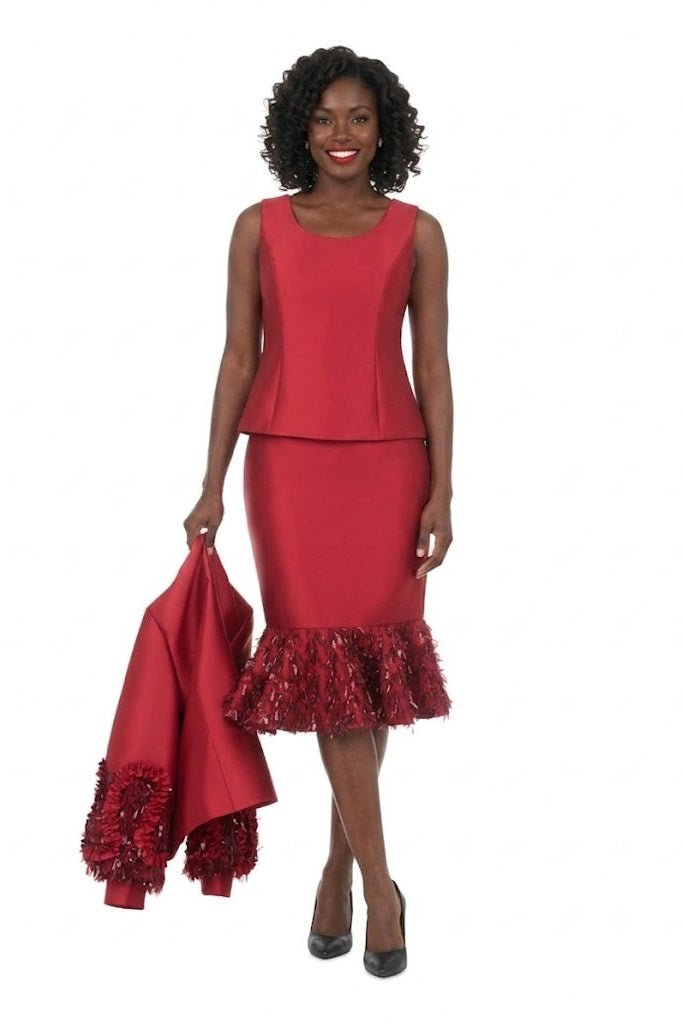 Silky Twill Sequin-Fringe 3pc Skirt Suit-Plus - Especially Yours
