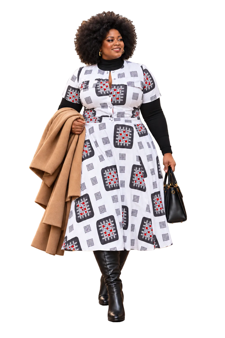 AMARA AFRICAN PRINT CROP TOP & MIDI SKIRT SET [WHITE]