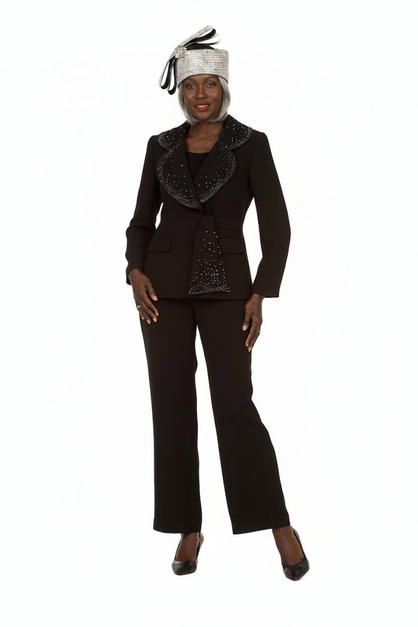 3pc Wide Collar Pants Suit with Rhinestone Detail - Especially Yours