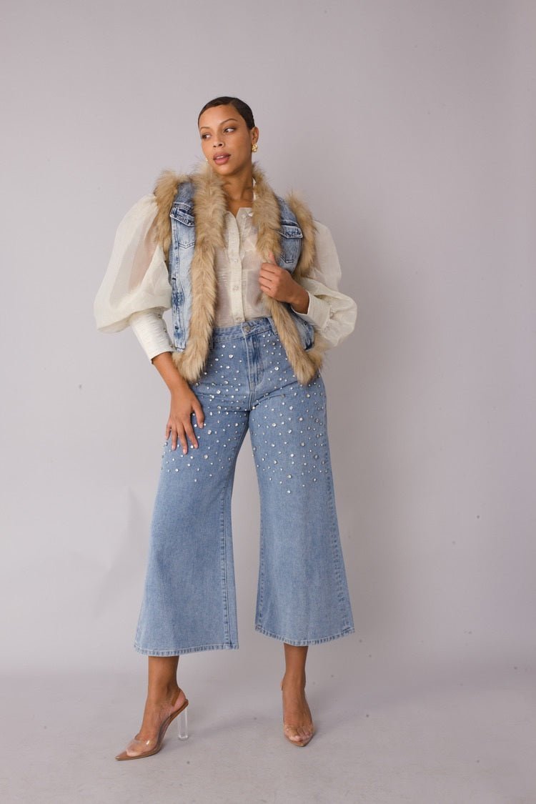 Denim Vest with Faux Fur Trim - 82007 - Especially Yours