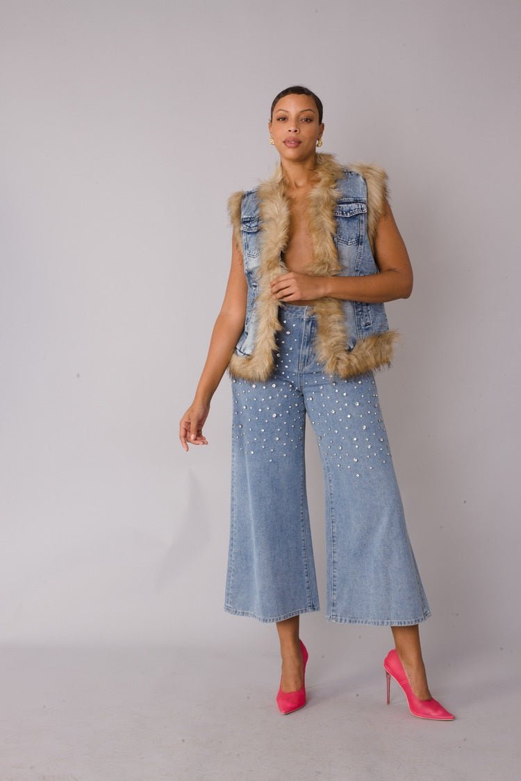 Denim Vest with Faux Fur Trim - 82007 - Especially Yours