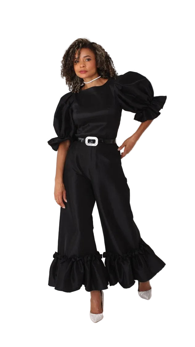 Dramatic Ruffle Hem Wide Leg Pants - 82170