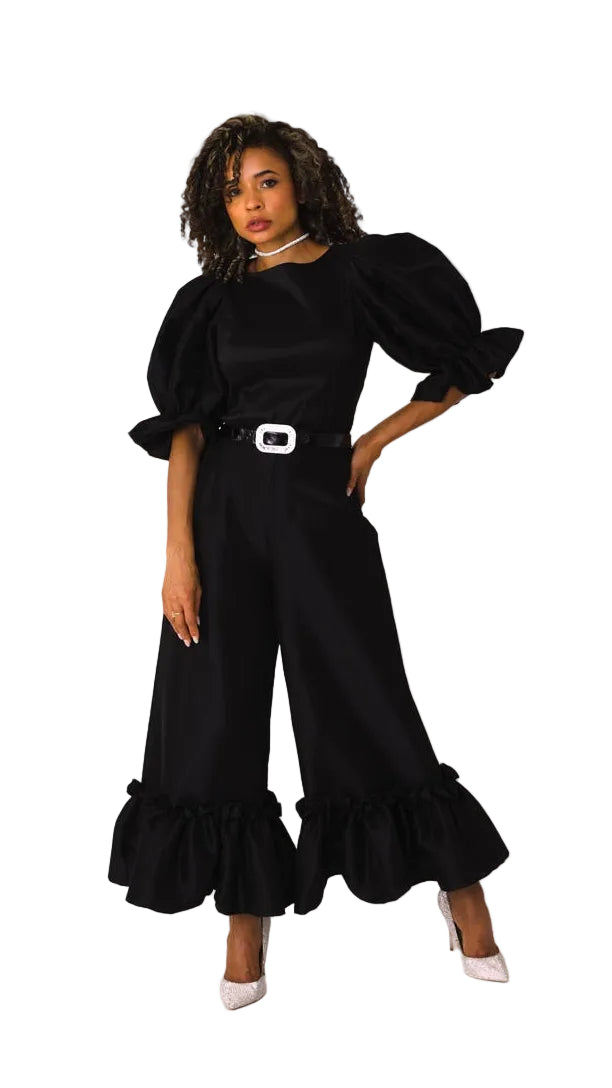 Dramatic Ruffle Hem Wide Leg Pants - 82170