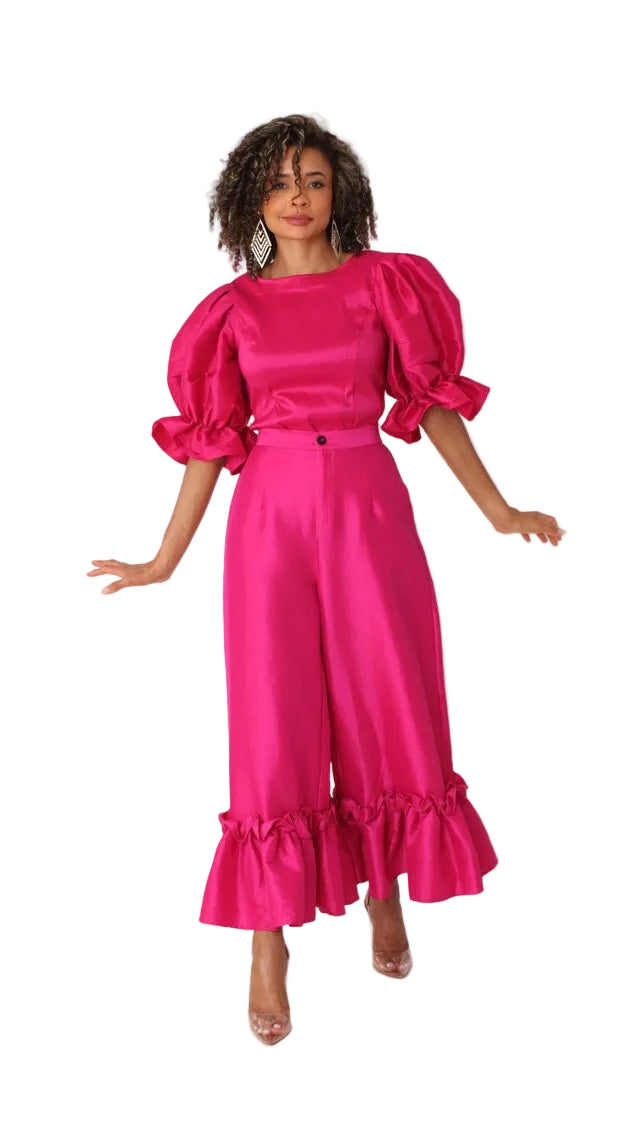 Dramatic Ruffle Hem Wide Leg Pants - 82170