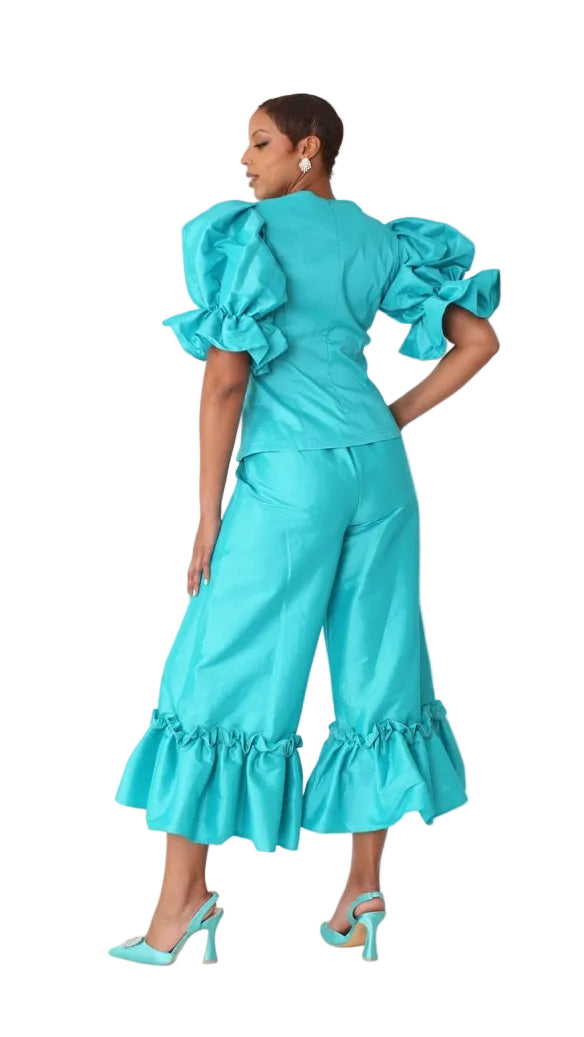 Dramatic Ruffle Hem Wide Leg Pants - 82170