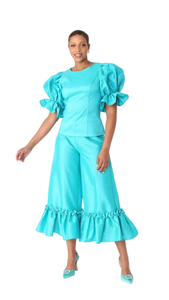 Dramatic Ruffle Hem Wide Leg Pants - 82170