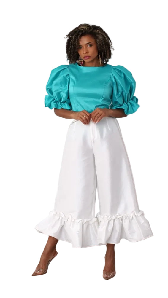 Dramatic Ruffle Hem Wide Leg Pants - 82170