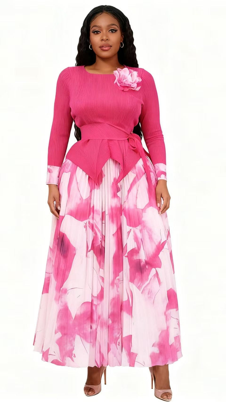 Elegant Floral Pleated Skirt Set - 83013