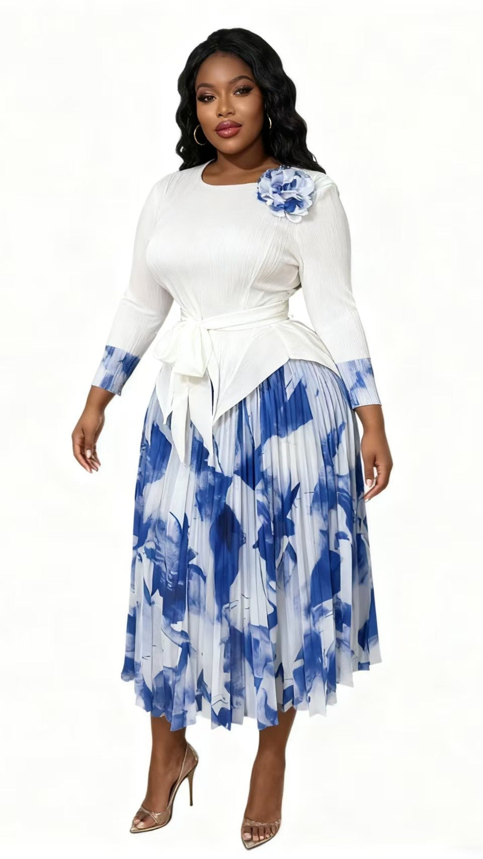 Elegant Floral Pleated Skirt Set - 83013