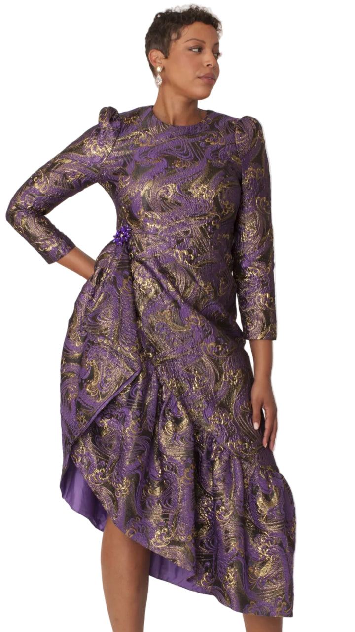 Elegant Purple and Gold High-Low Dress with Statement Details- 9764