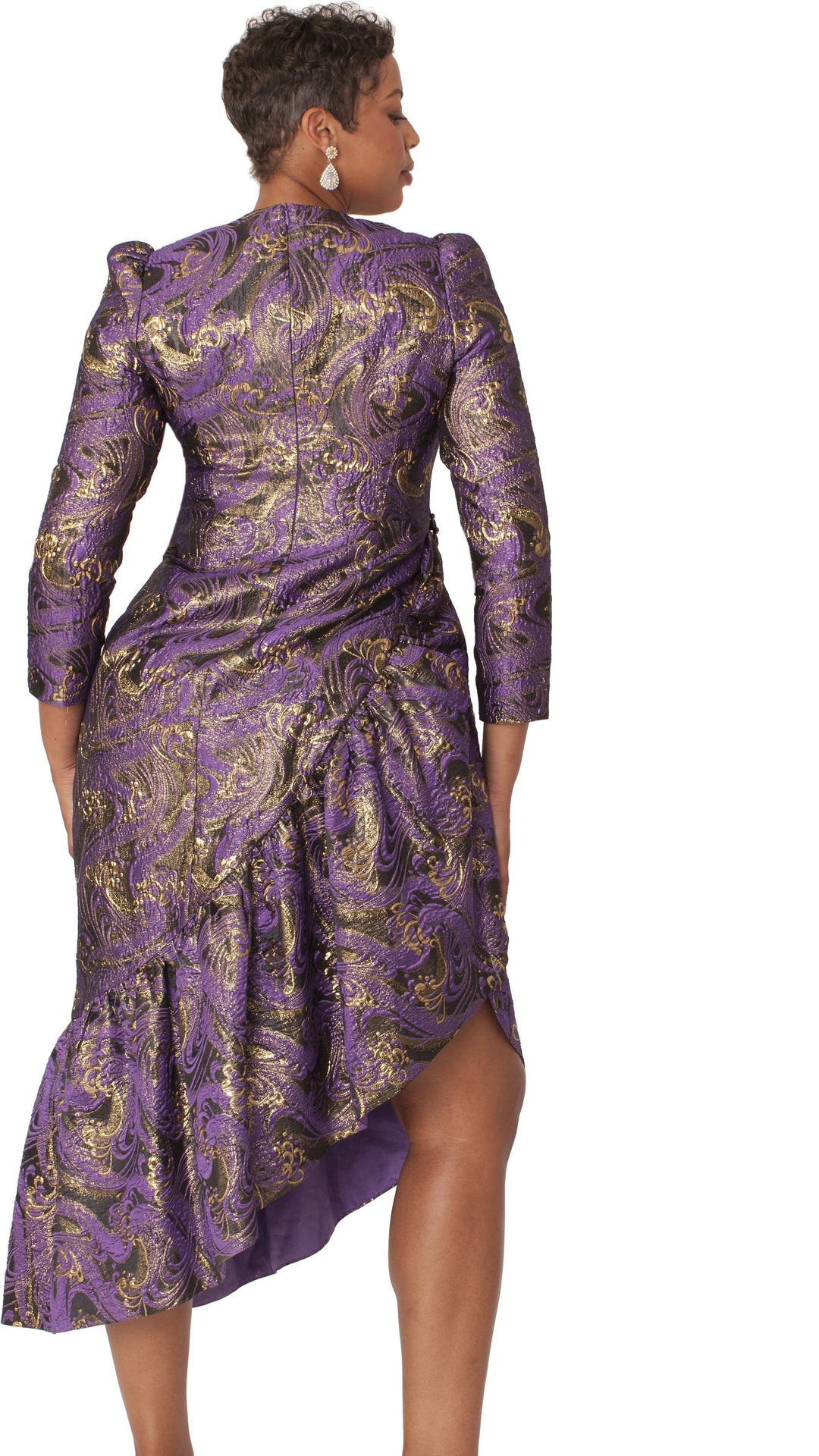 Elegant Purple and Gold High-Low Dress with Statement Details- 9764