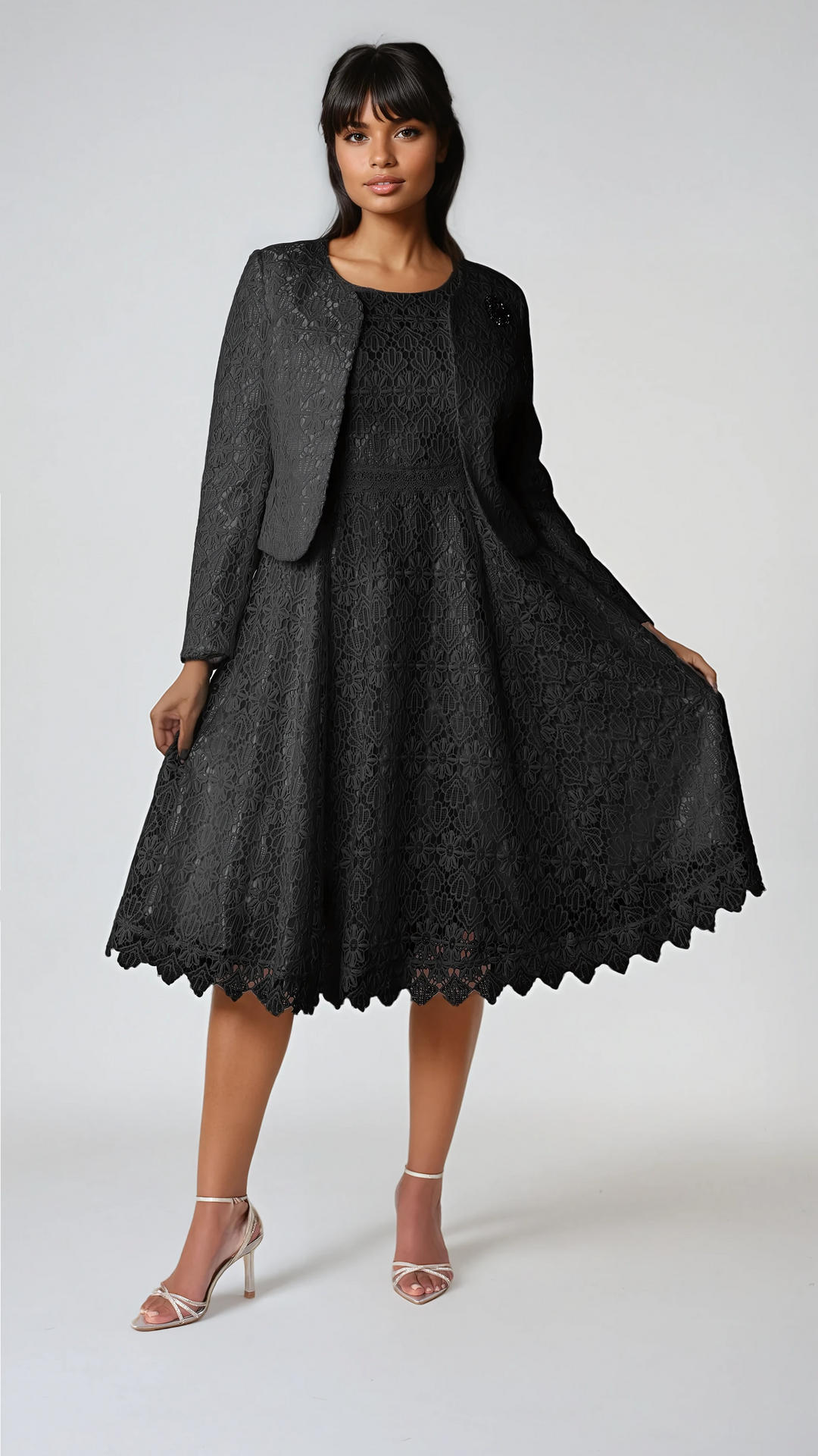 Elegant Two-Piece Lace Dress & Jacket Set- 4856