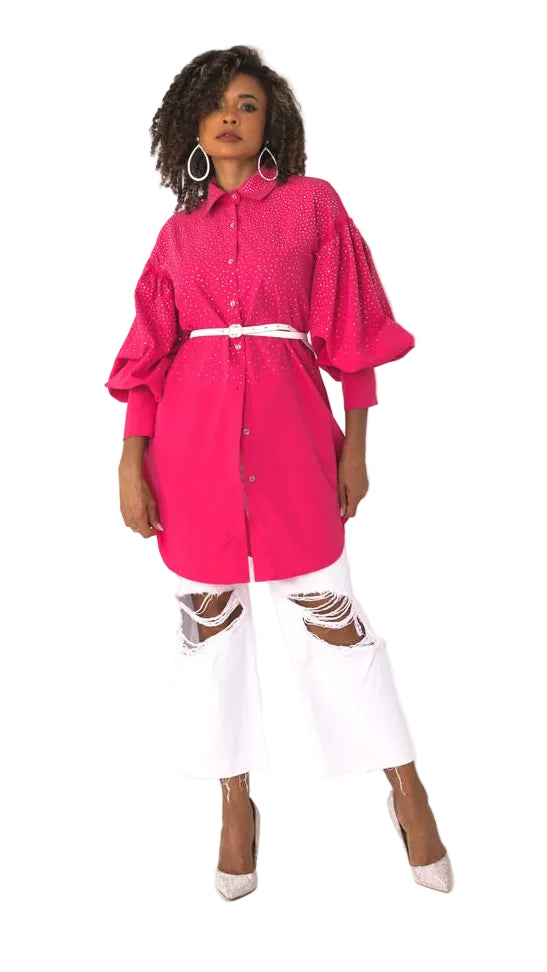 Embellished Long Sleeve Shirt -82214