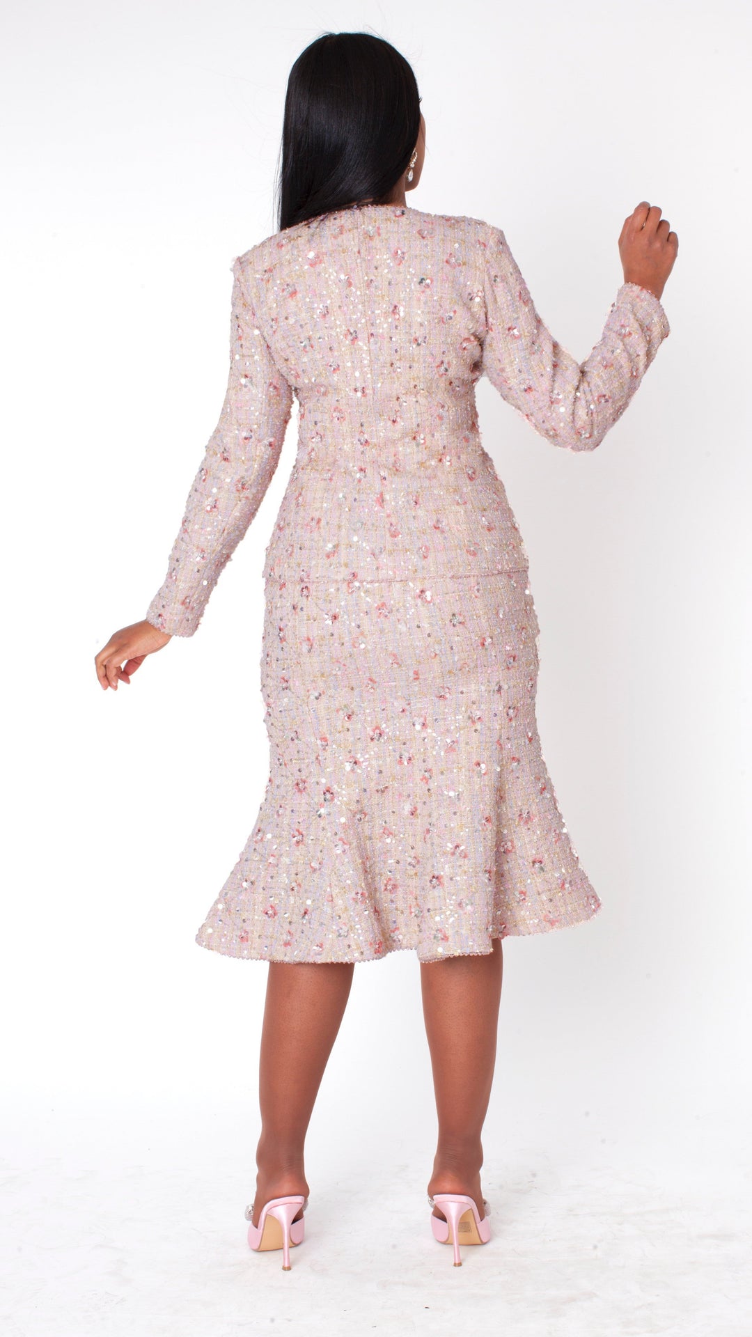 Embroidered Sequin Tweed Jacket & Skirt Set - 41072