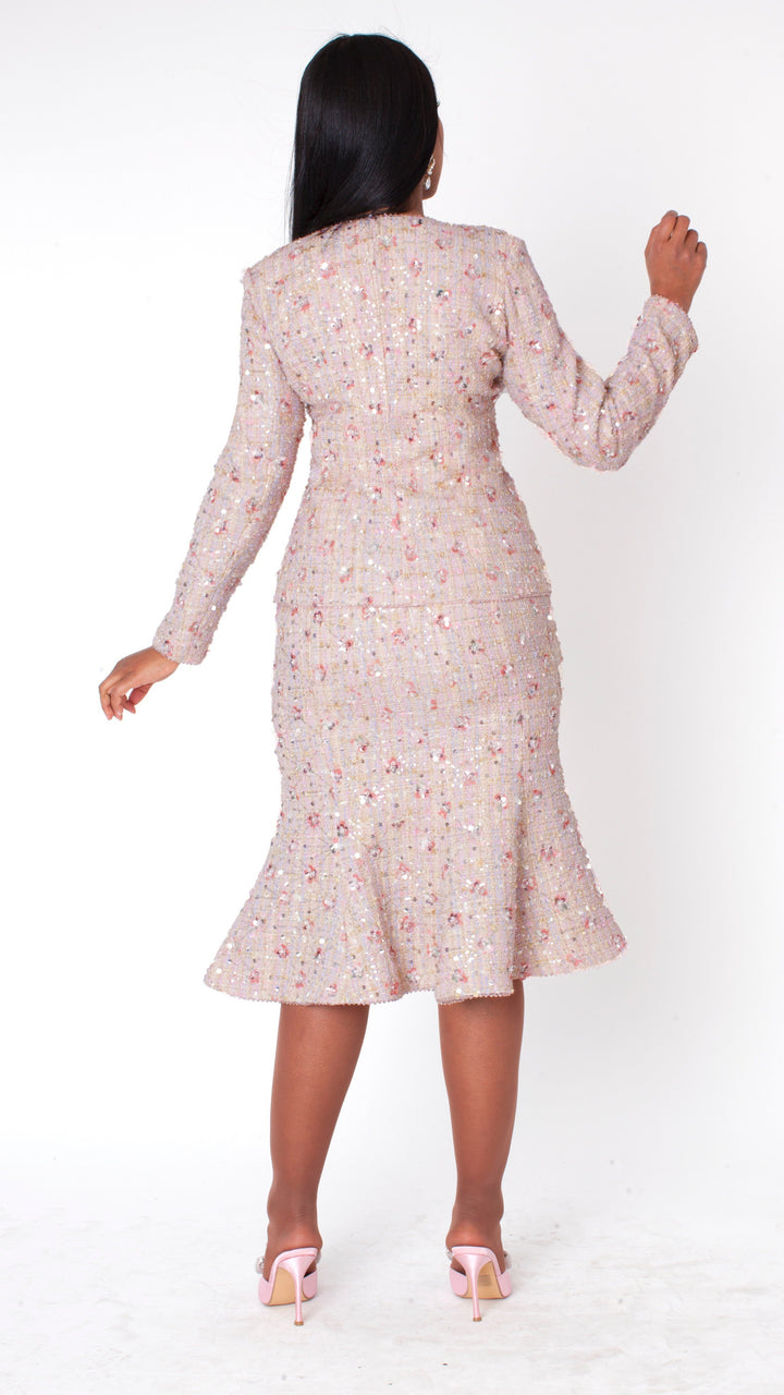 Embroidered Sequin Tweed Jacket & Skirt Set - 41072