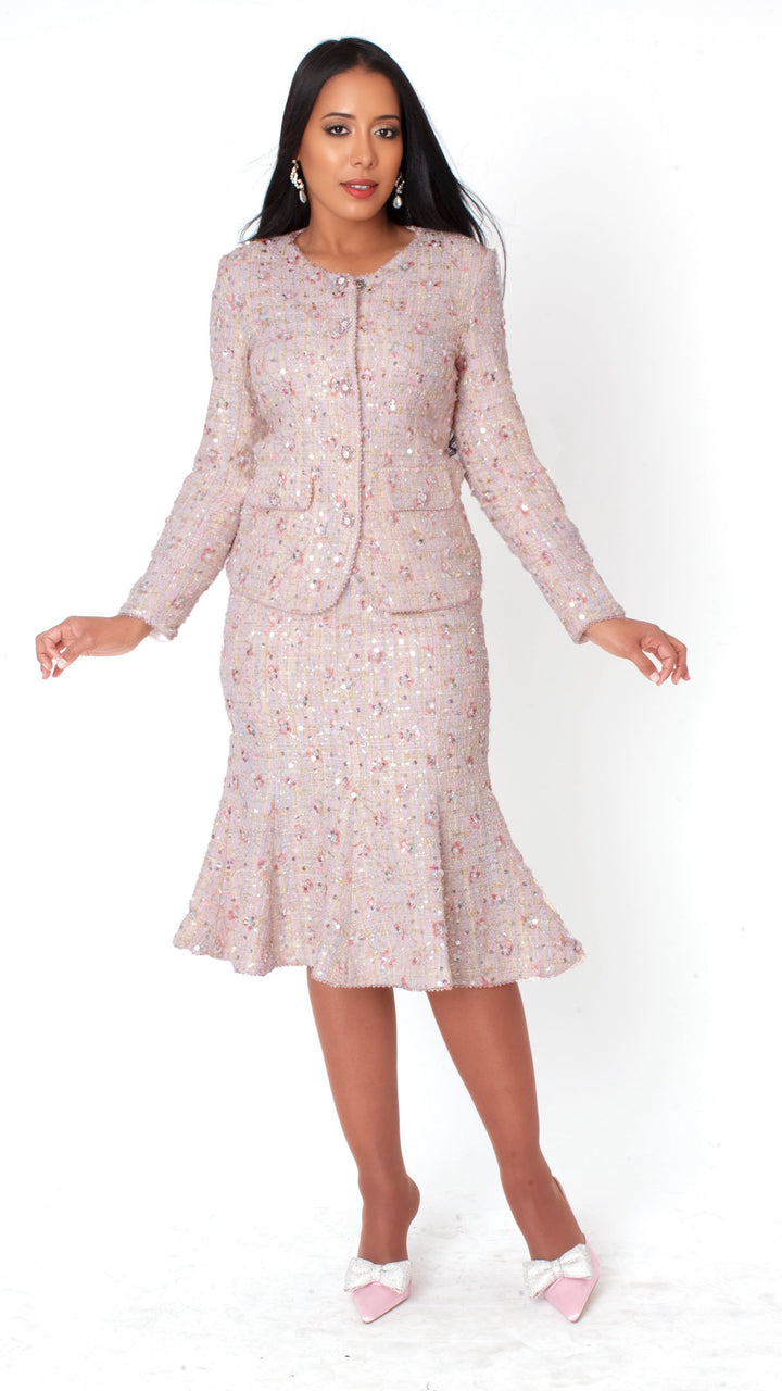 Embroidered Sequin Tweed Jacket & Skirt Set - 41072
