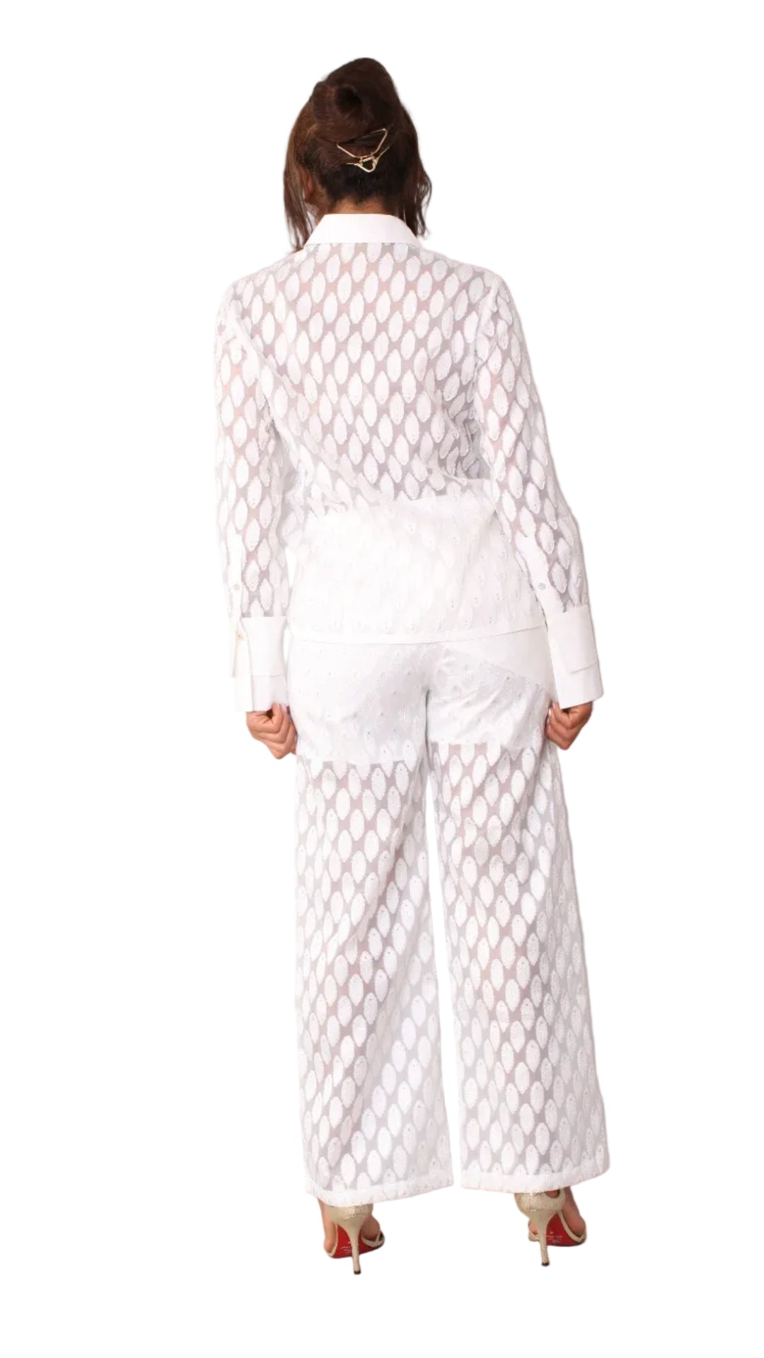 Eyelet Tulle Top 82338 – Feather Pattern Sheer Blouse