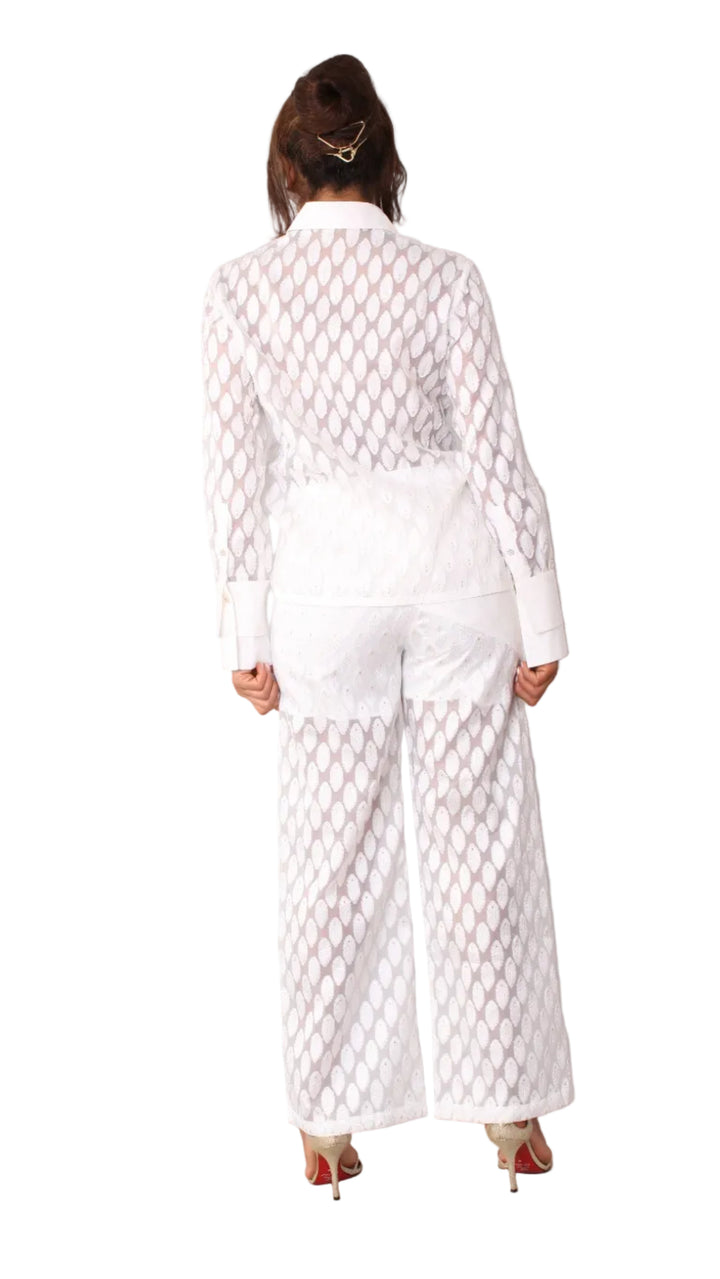 Eyelet Tulle Top 82338 – Feather Pattern Sheer Blouse