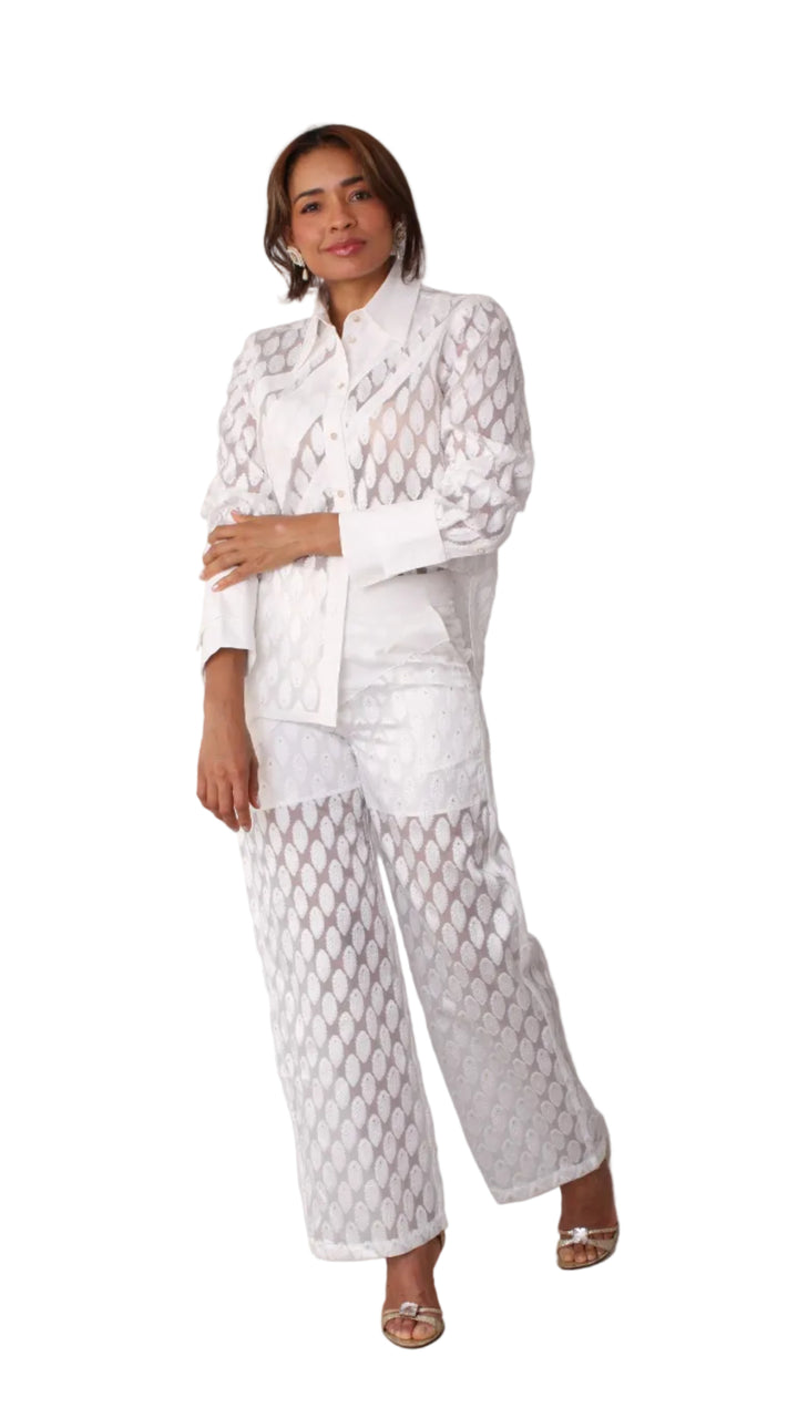 Eyelet Tulle Top 82338 – Feather Pattern Sheer Blouse