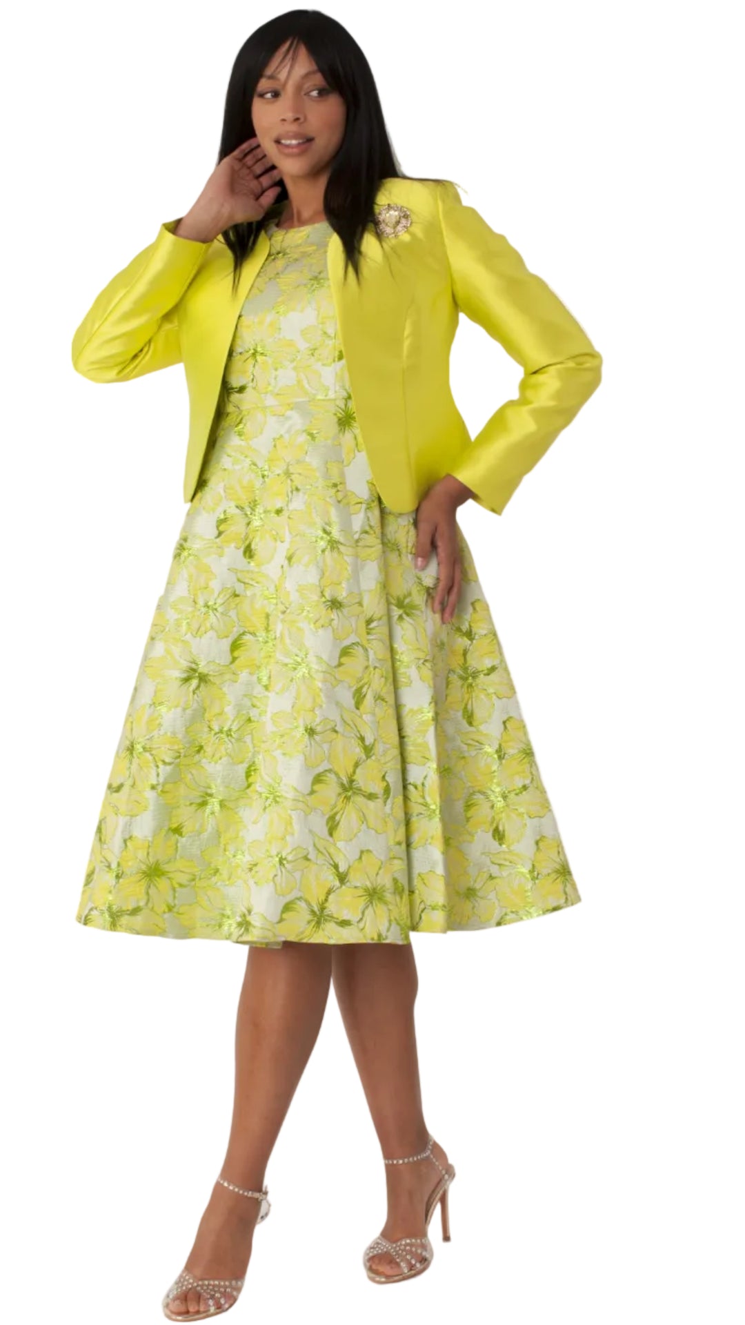 Floral Brocade Church Dress with Jacket- 4819