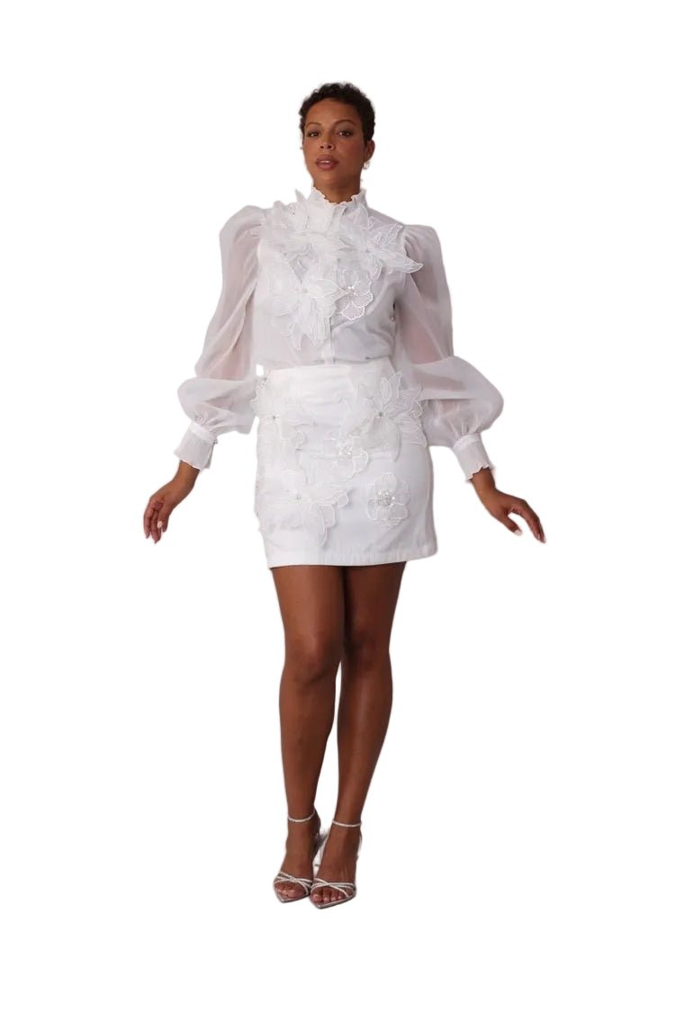 Floral Embroidered Skirt White Cocktail Skirt - 82683 - Especially Yours