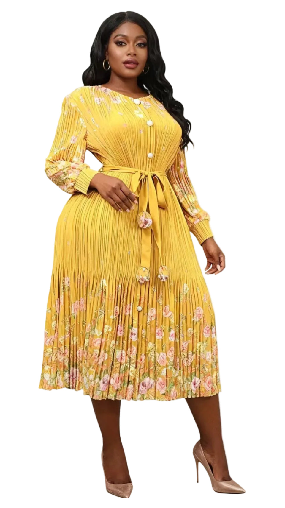 Flourish Floral Pleated Midi Dress - 83018