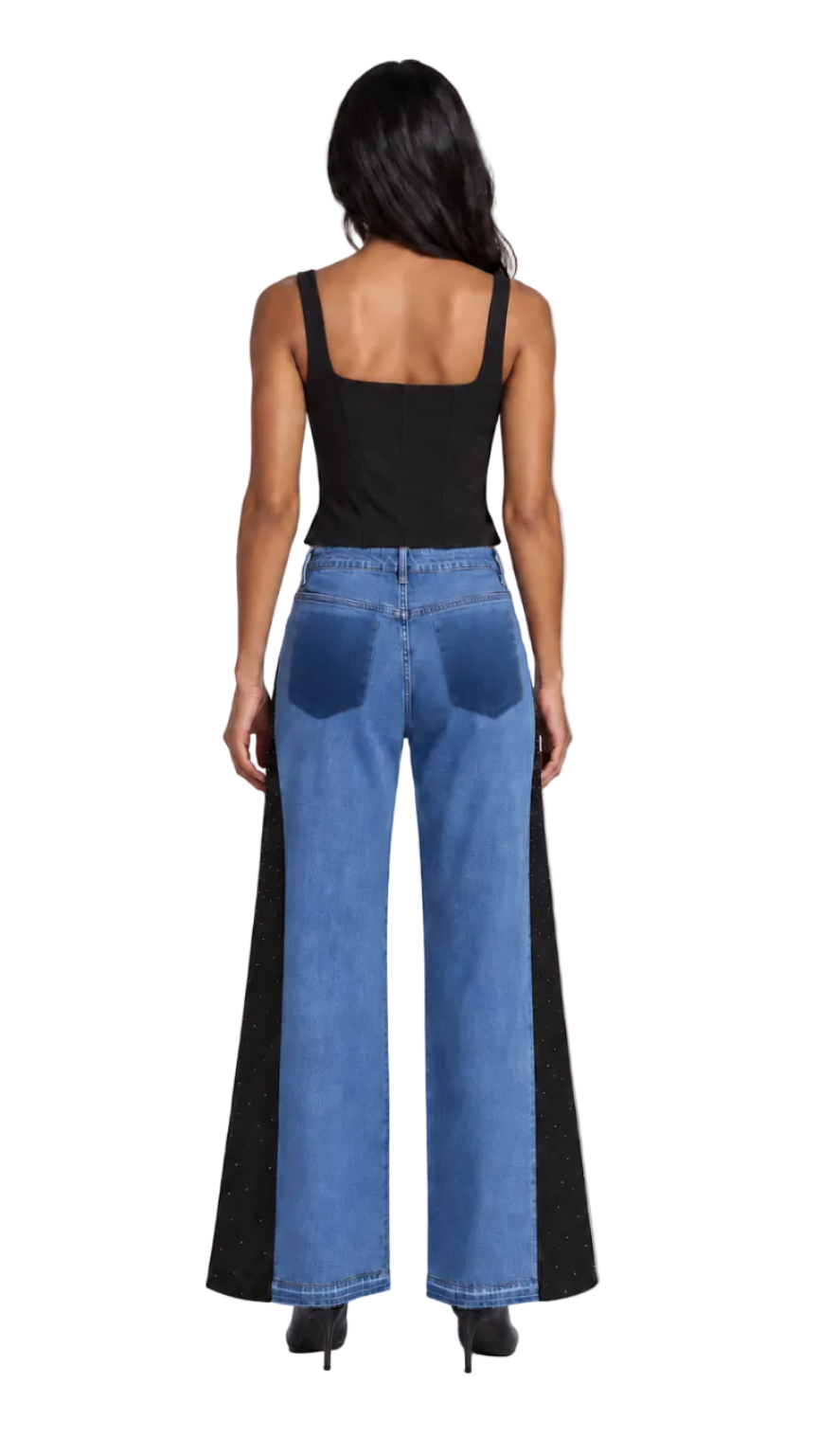 Crystal Drape Panel Denim Jeans - 83334