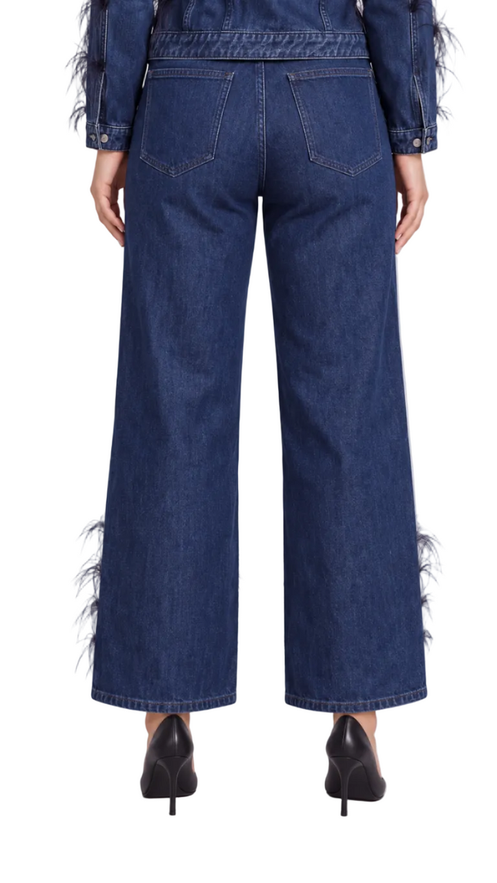 Feather Trim Wide Leg Jeans - 82304