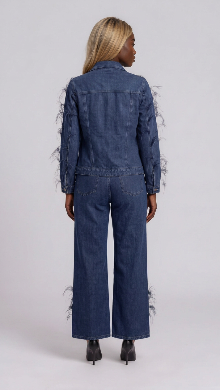 Feather Trim Wide Leg Jeans - 82304