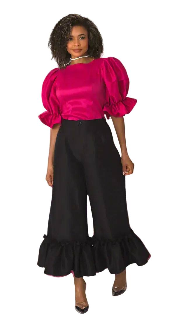 Puff Sleeve Satin Blouse -82211