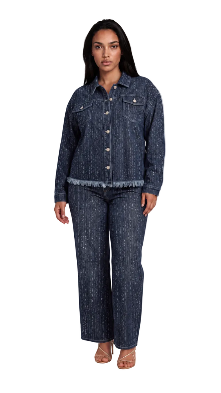 Glitter-Effect Flared Denim Pants - 82955