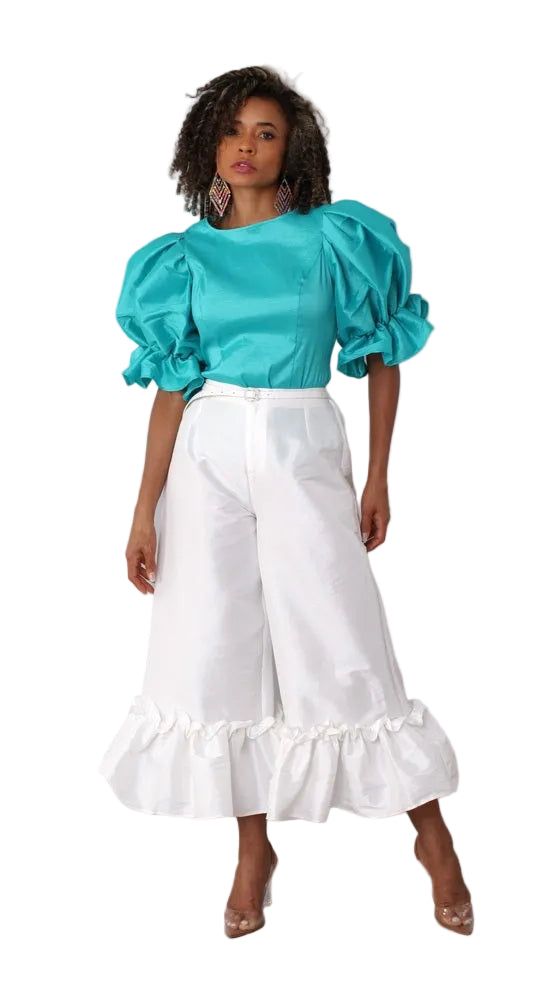 Puff Sleeve Satin Blouse -82211