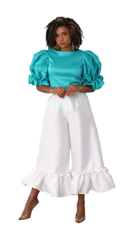 Puff Sleeve Satin Blouse -82211