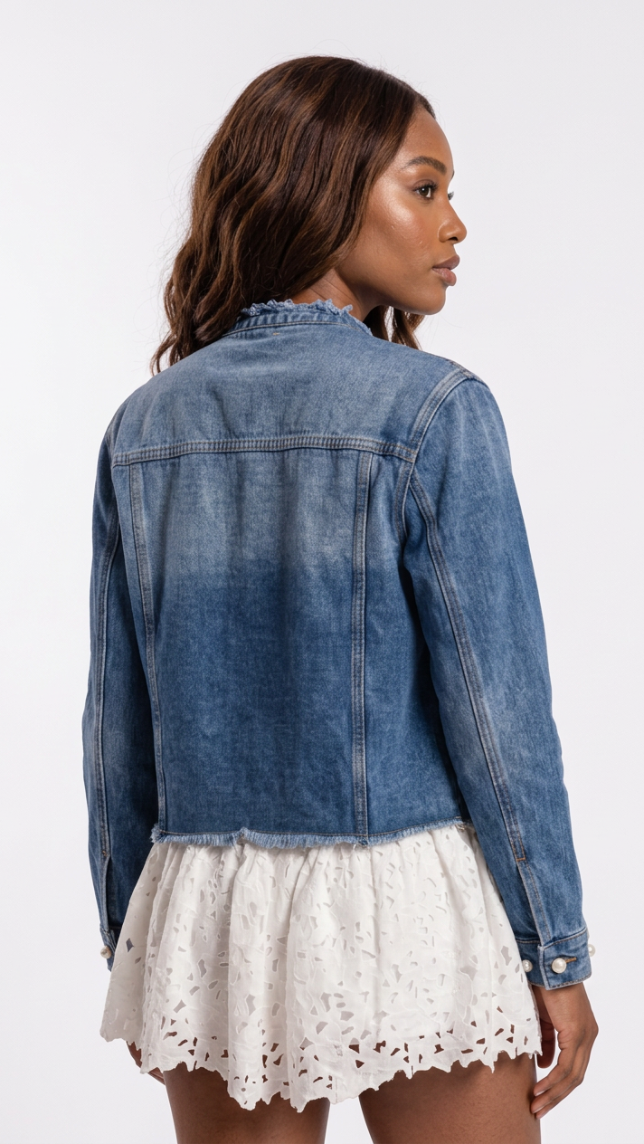 Pearl Button Denim Jacket - 83040